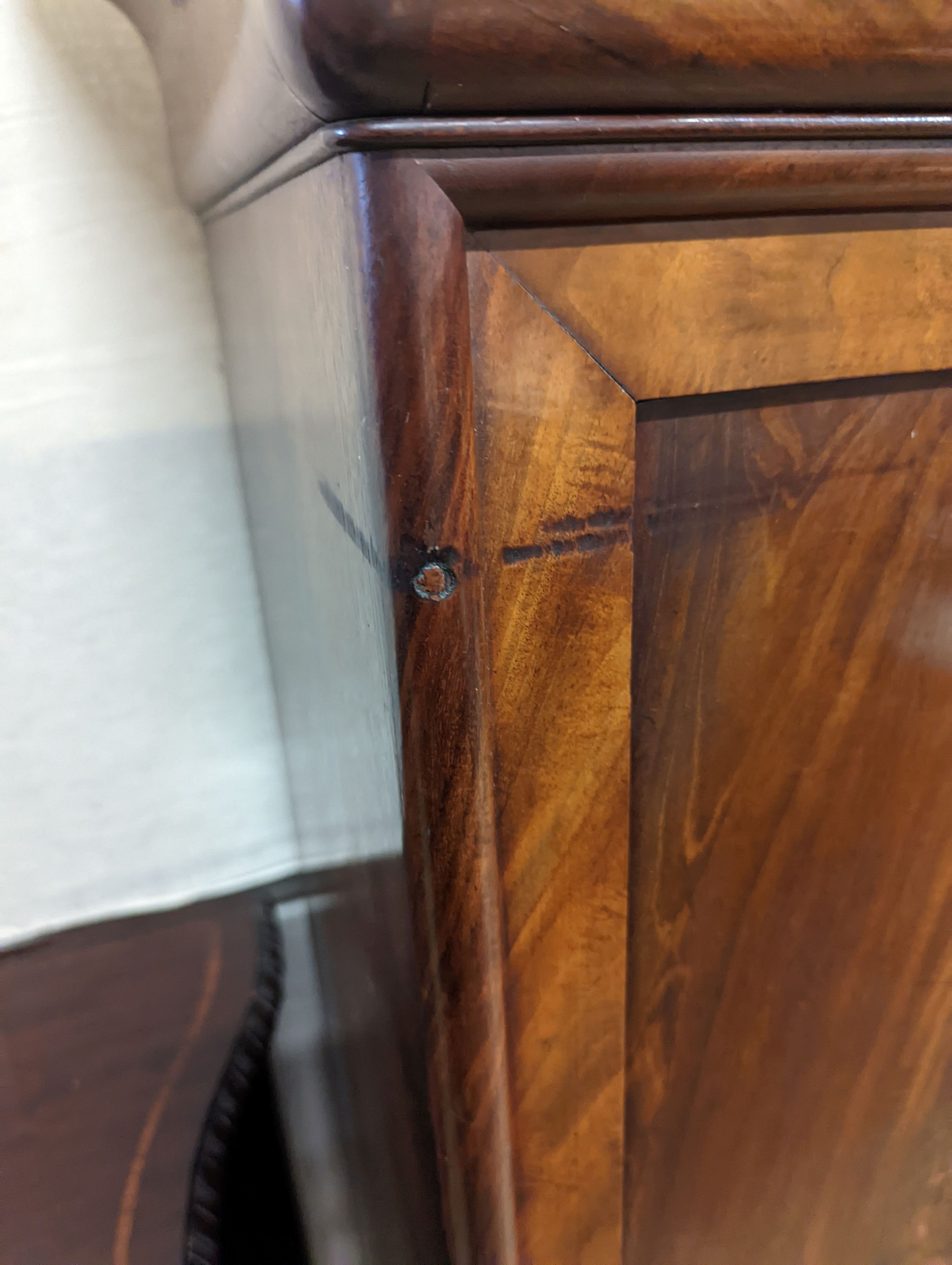 A 19th century French marble topped Louis Philippe secretaire a abattant, width 97cm, depth 47cm, height 148cm